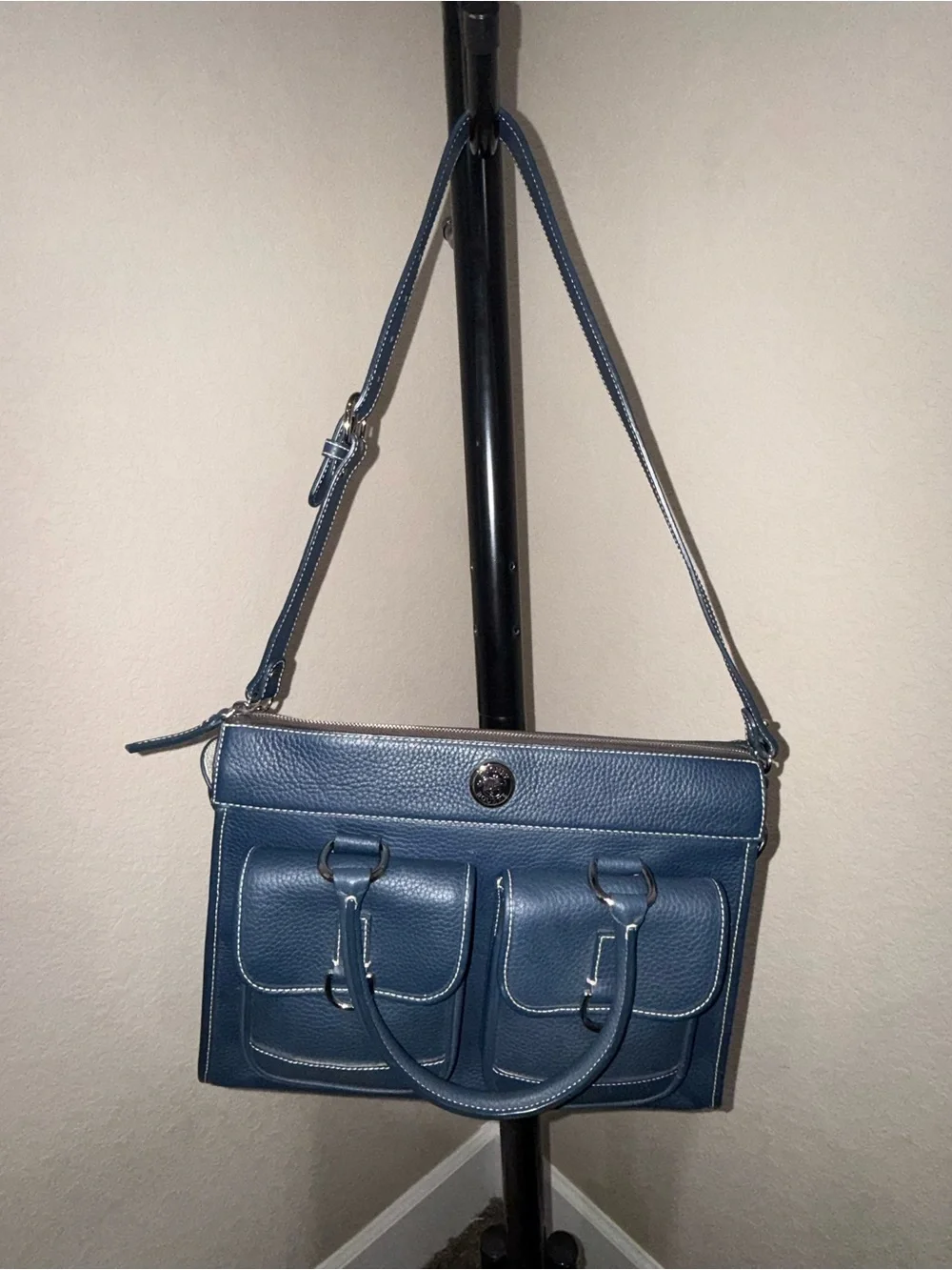 Dooney & Bourke Blue Pebbled Leather Double-Pocket Satchel Briefcase